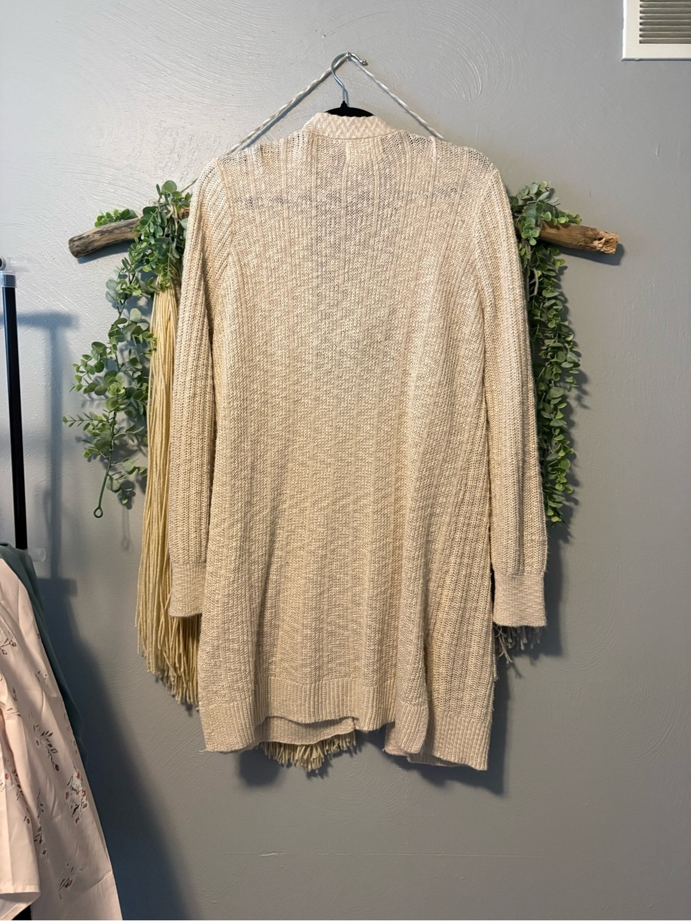 Open-Front Cream Ribbed Cardigan with Pockets - Picture 2 of 4